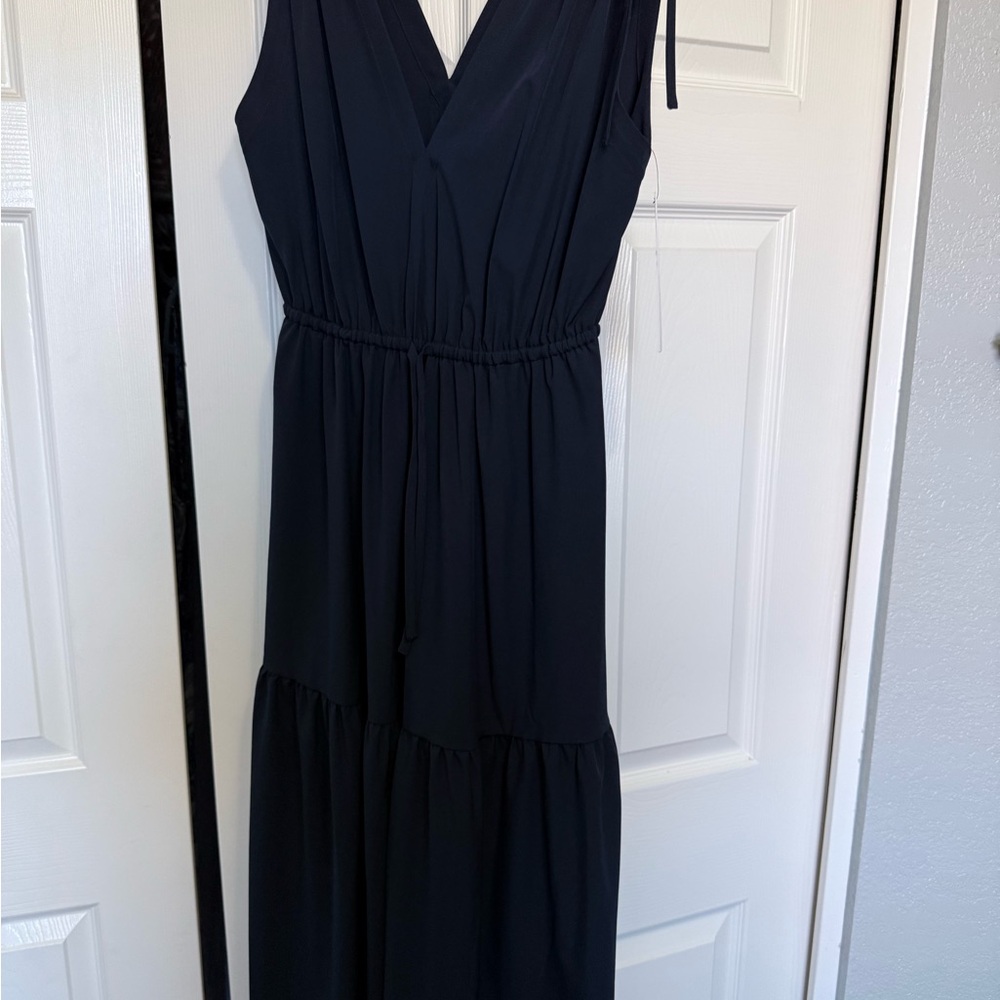 NWT Calvin Klein Navy V-Neck Flutter Maxi with pockets. Lightweight & stretchy